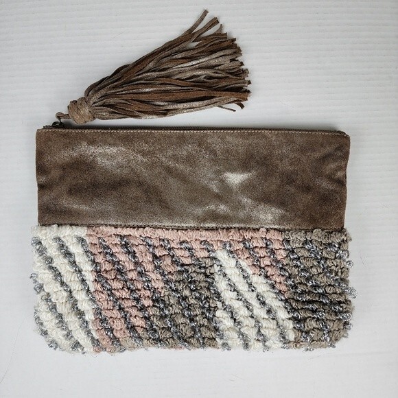 Anthropologie Jasper & Jeera Pouch Metallic Leather Cotton Blend Large Tassel - Picture 13 of 14
